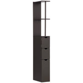 54" Tall Bathroom Storage Cabinet, Freestanding Linen Tower with 2-Tier Shelf and Drawers, Narrow Side Floor Organizer, Brown