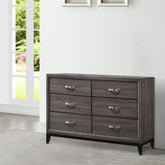 Transitional Style Dresser with 6 Drawers and Metal Pulls, Gray and Black
