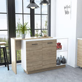 Galaxy Kitchen Island, Two External Shelves, Double Door Cabinets, Three Shelves -White / Light Oak