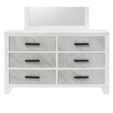 White Color 1pc Dresser Only Faux Marble Inset Black Bar Pulls Metal Center Glide Bedroom Engineered Wood English Dovetail