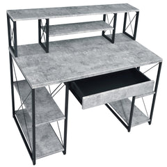 Iphigenia and Black Office Desk with Open Shelves and Hutch