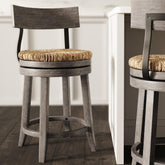 26" Wood Counter-Height Bar Stool with Natural Seagrass Seat, Reclaimed Gray, 1PC