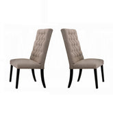 Traditional Elegant Side Chairs Set of 2pc Button Tufted Back Comfort Seat Cushion Tan Fabric and Black Finish Dining Furniture