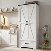 72" Farmhouse Pantry Cabinet with Adjustable Shelves, Kitchen Pantry Cabinet with 2 Doors, Distressed White