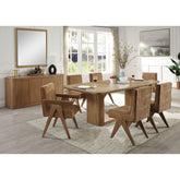 Paradise 7-Piece Light Oak Finish Dining Set with Upholstered Chairs and Rectangular Pedestal Table