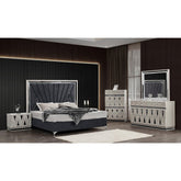 Vista Modern & Contemporary Style 5 Pc Queen Upholstered Bedroom Set Made with Wood and Gold Accents in River Sand Grey
