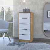 Lyra 5 Drawer Dresser, Vertical Dresser -White / Pine