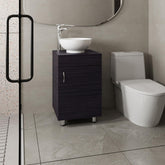 Aegisthus 18" Wide Free Standing One Door Vanity, With Vessel Porcelain Sink, Bathroom Storage, Black