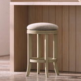 Sanctuary Counter-Height Backless Wood Swivel Barstool with Upholstered Seat, Distressed Ivory, 1PC