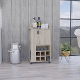 Fable Bar Cart with Cabinet, 6 Built-in Wine Rack and Casters