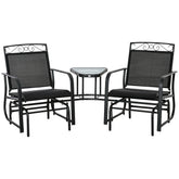 Outdoor Glider Chairs with Coffee Table, Patio 2-Seat Rocking Chair Swing with Breathable Sling for Backyard, Black