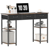 47" Small Computer Desk, Writing Desk with Fabric Drawers, Home Office Desk with Adjustable Shelves, Rustic Brown