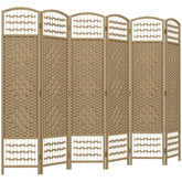 6 Panel Folding Room Divider Portable Privacy Screen Wave Fiber Room Partition for Home Office Natural