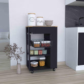 Treasury Kitchen Cart, One Drawer, Two Open Shelves, Four Casters -Black / Light Oak