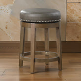 Utopia 25 Inch Swivel Counter Stool Gray Round Faux Leather, Brown, Set of 2