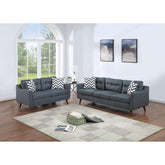 Modern Cozy Sofa Loveseat w Pillows 2pc Sofa Set Blue Gray Polyfiber Couch Tufted Cushions Living Room