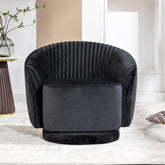 Velvet 360 Degree Swivel Barrel Chair, Pleated Modern Accent Armchair with Sturdy Base and Thick Padded Cushion, Leisure Round Sofa Chair for Living Room Bedroom Office Hotel Nursery
