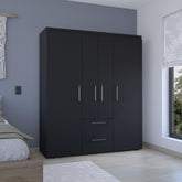 Planet Wardrobe, Multi-Section Storage with Hanging Rods, Shelves, and 2 Drawers Black