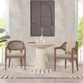 Ares Mid-Century Modern Cane Back Dining Chair, Taupe Beige Textured Weave