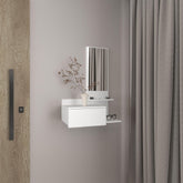 Record 23.6" Wide 3-Tier Shelf Floating Mirror Console Table, Full Extension Drawer White