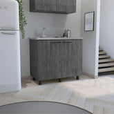 Pulsar 2 Utility Sink with Cabinet, Stainless Steel Countertop, Interior Shelf