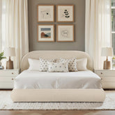Elysium Puffy Grounded Upholstered Platform Bed Oatmeal Light Beige Chenille