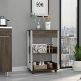 Millennium Kitchen Cart, Three Shelves, Four Casters -White / Dark Walnut