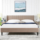 Camelot Vertical Tufted Headboard Platform Bed Set, King, Mink Beige Performance Velvet