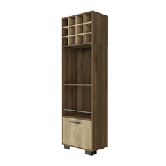 Dionysus 12-Bottle 2-Shelf 1-Drawer Bar Cabinet Mahagony and Macadamia