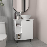 Cosmos Vessel Sink Vanity With One Door Storage And Open Shelves, Freestanding Bathroom Cabinet, White