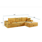 Moon Convertible Sectional Sofa in Soft Corduroy, Modern Comfy Couch with Full Foam Cushioning, Cozy Sleeper Sectional for Living Room, Bedroom, No Assembly Required, Ginger Yellow - Right Facing