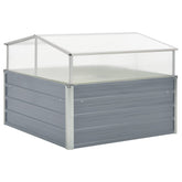 Gray galvanized steel greenhouse with clear roof panels, 39.4x39.4x33.5 inches.