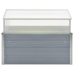 Gray galvanized steel greenhouse with clear panels, 39.4x39.4x33.5 inches.