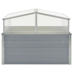 Gray galvanized steel greenhouse with clear PC panels, 39.4x39.4x33.5in.