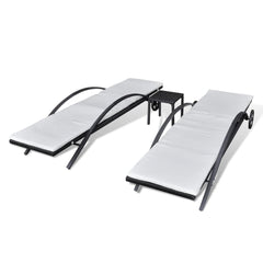 Sun Lounger Black Poly Rattan 78.7 in Adjustable Armrests