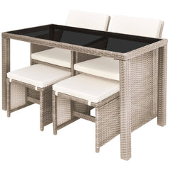 Outdoor Dining Set Grey Poly Rattan Medium Foldable