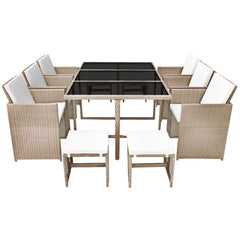Outdoor Dining Set Grey/Beige Powder-Coated Steel, PE Rattan, Glass