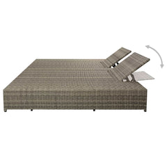 Sun Lounger Grey PE rattan, powder-coated steel, fabric Double