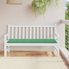 Green Oxford fabric garden bench cushion, 59x20x1 inches, with ties.