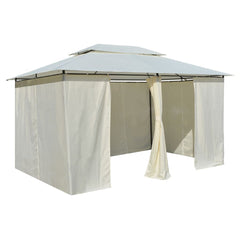 White garden marquee gazebo with curtains, measuring 157.5x118.1 inches.