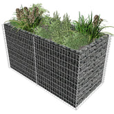 Silver galvanized steel gabion raised garden bed with plants, 70.9x35.4x39.4 inches.