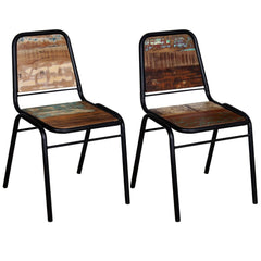 Dining Chair Set of 2 Multicolour Solid reclaimed wood Standard