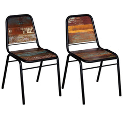 Dining Chair Set of 2 Multicolour Solid reclaimed wood Standard