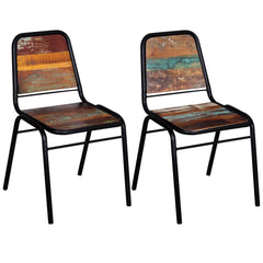 Dining Chair Set of 2 Multicolour Solid reclaimed wood Standard