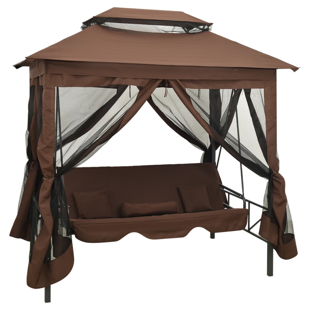 Bostome convertible gazebo swing bench with coffee polyester fabric and steel frame.