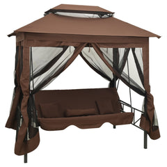 Bostome convertible gazebo swing bench with coffee polyester fabric and steel frame.