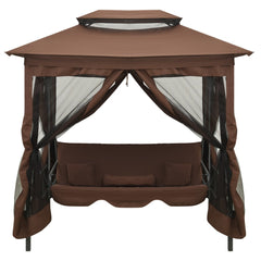 Bostome convertible gazebo swing bench with coffee polyester fabric and steel frame.