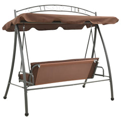 Bostome outdoor convertible swing bench with coffee canopy and cushions.