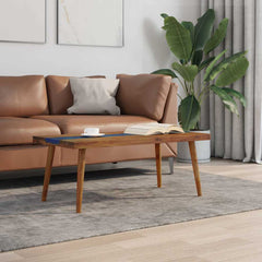 Coffee Table Brown and Blue Teak and Resin 39.4 x 19.7 x 15.7 in