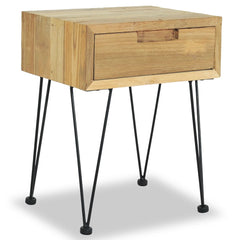 Bedside Table Natural wood Recycled solid teak, wrought iron Small